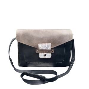 Handmade Leather Crossbody Bag Charcoal Gray Multi Tone Rustic